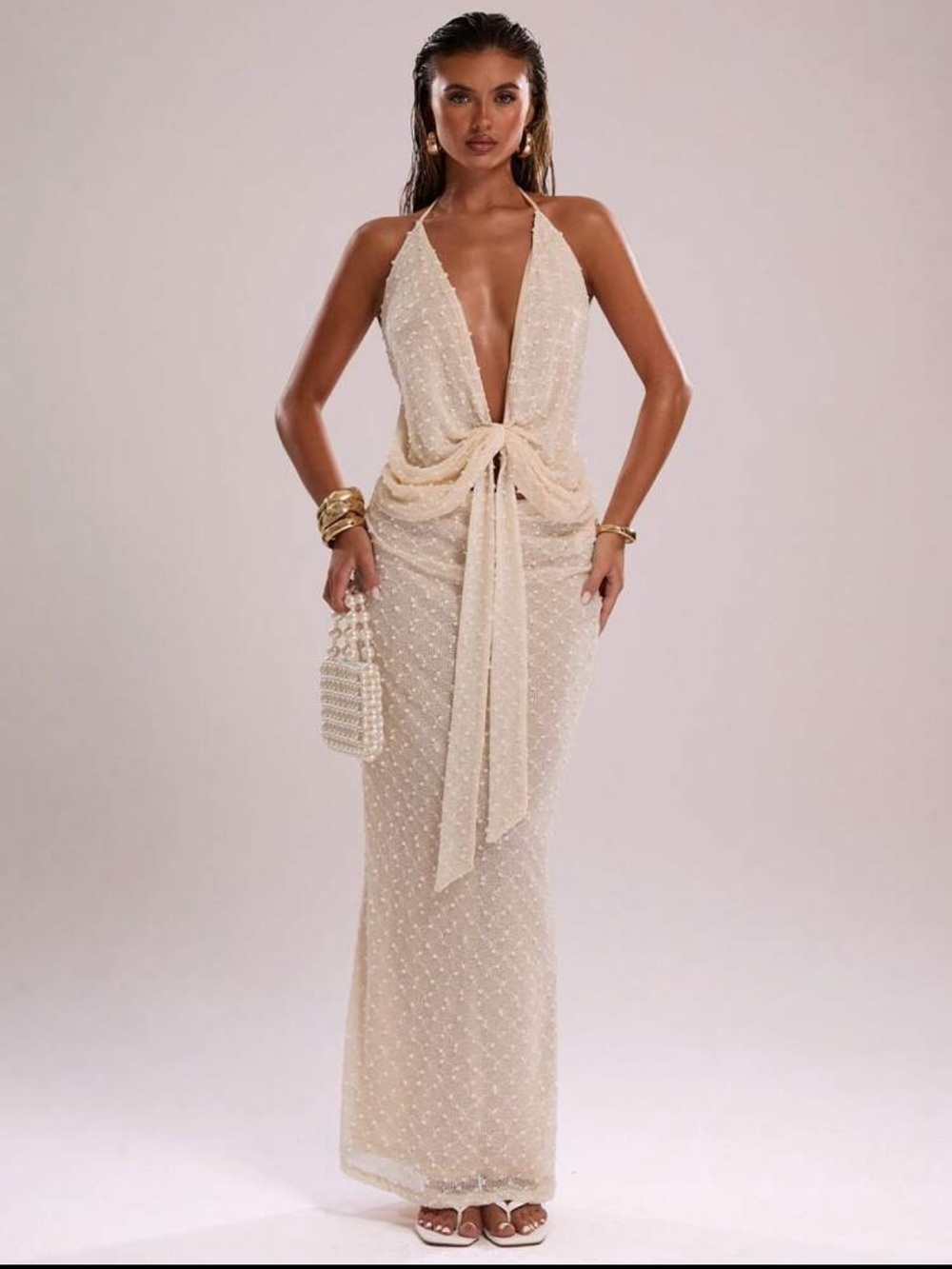 Elegant Two piece Halter top & maxi skirt in Champagne